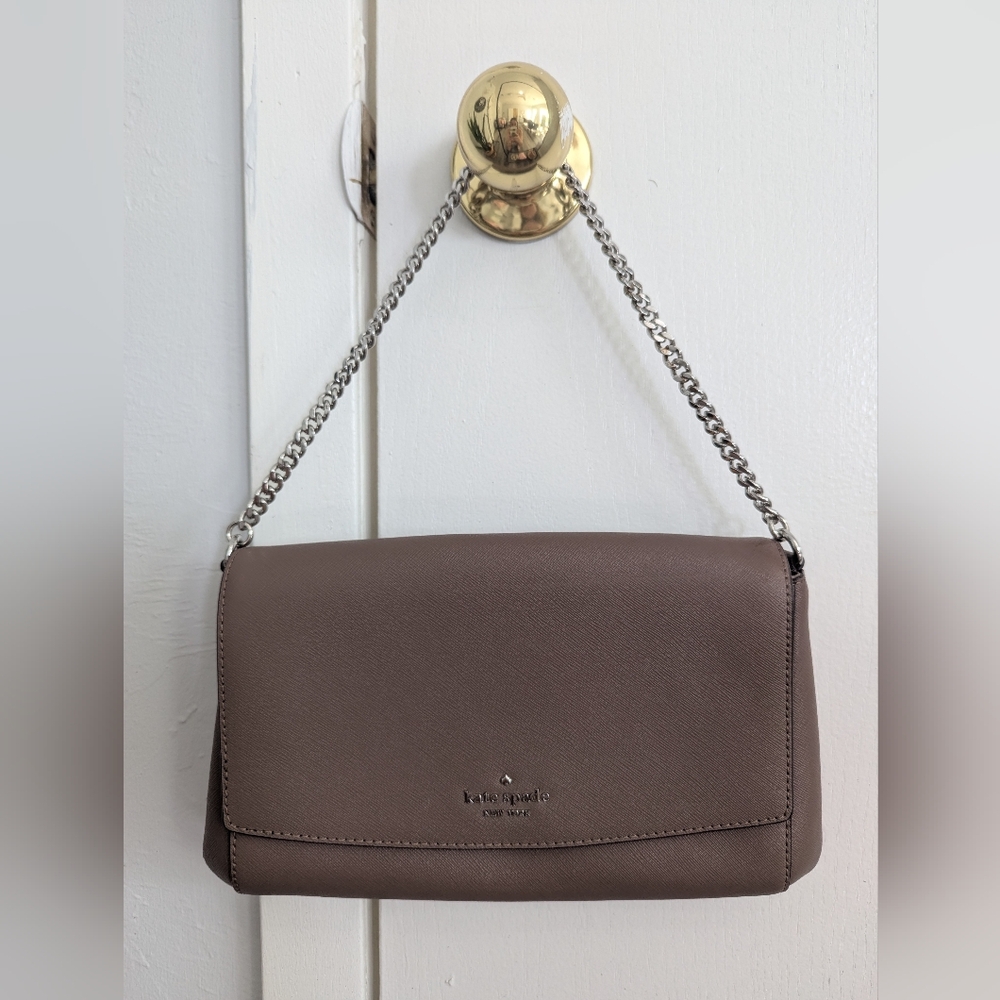Kate Spade Taupe Crossbody Bag with Silver Chain